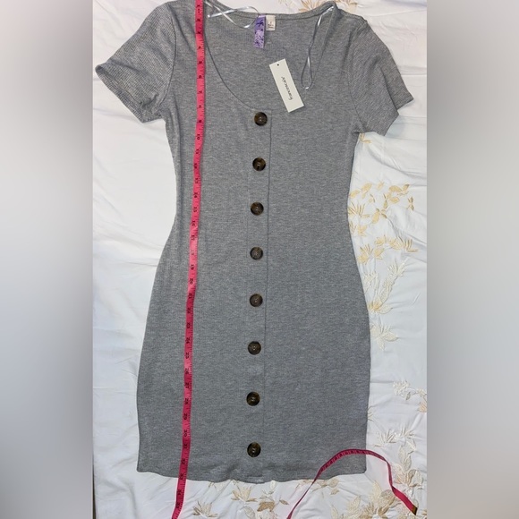 Nwt alya Sz-S Aline Gray Ribbed Tee-Shirt Dress Simplicity w/Eight Faux Buttons - Picture 11 of 16